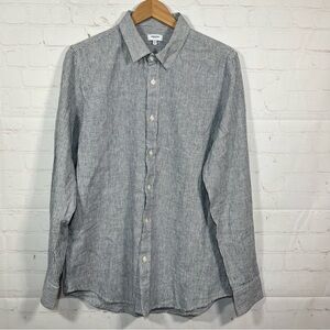 Hydenyoo Linen Blend Button Up Shirt Mens Size Medium Gray Striped